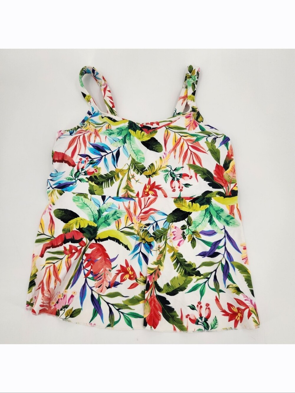 Lands End Swim Tankini Top Womens Size 1X 16-18 White Tropical Print Molded Cups